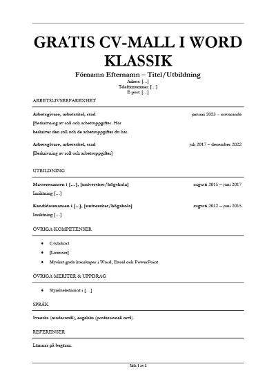 Gratis CV-mall - Klassisk