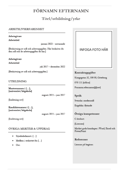 Gratis CV-mall - Modern Clean Svartvit