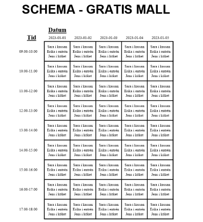 Gratis mall schema