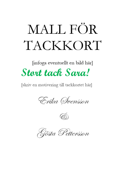 Gratis mall tackkort Word